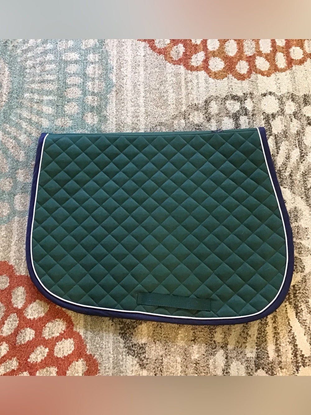 riders international All Purpose Saddle Pad  Green w/ Navy and white Trim